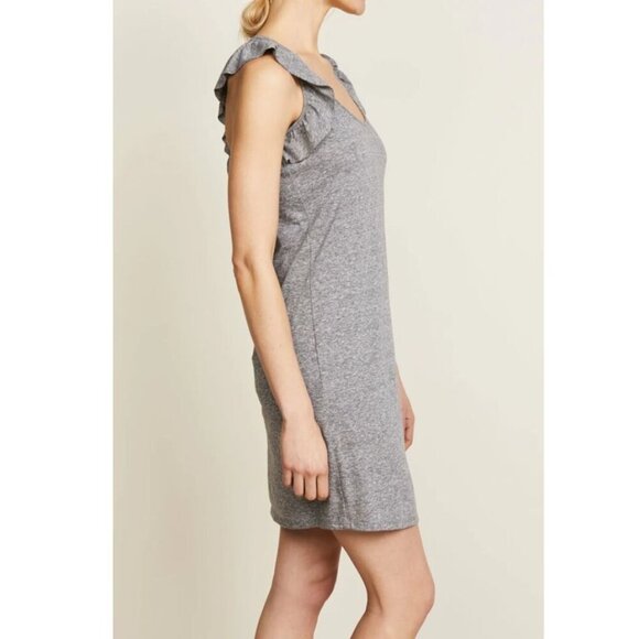 Current Elliott Ruffle Mini Dress Large Gray Sleeveless Scoop Neck Jersey Short - Picture 3 of 5